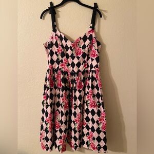 Hell Bunny Pink & Black Harlequin Rose pin-up swing dress rockabilly 2XL